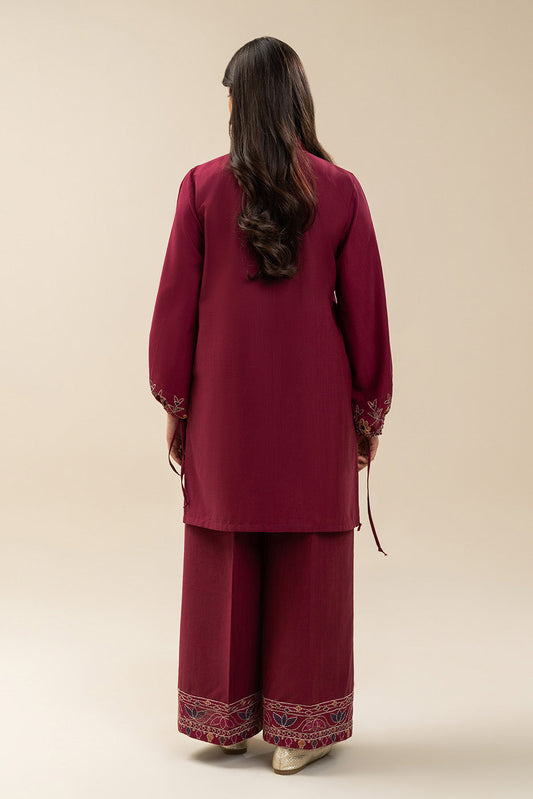 2 PIECE EMBROIDERED SLUB KHADDAR SUIT-BRICK RED (UNSTITCHED)