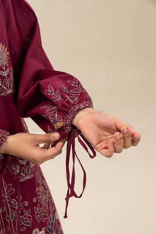 2 PIECE EMBROIDERED SLUB KHADDAR SUIT-BRICK RED (UNSTITCHED)