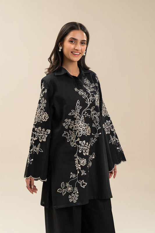 2 PIECE EMBROIDERED SLUB KHADDAR SUIT-OBSIDIAN GLINT (UNSTITCHED)