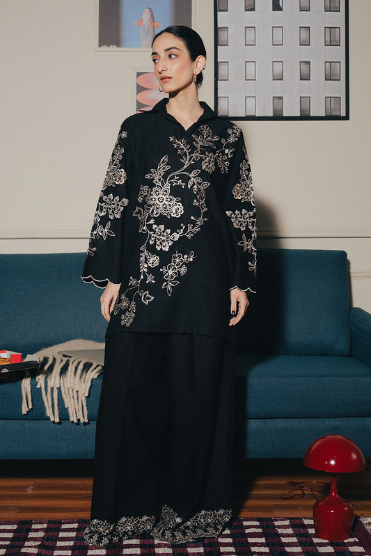 2 PIECE EMBROIDERED SLUB KHADDAR SUIT-OBSIDIAN GLINT (UNSTITCHED)