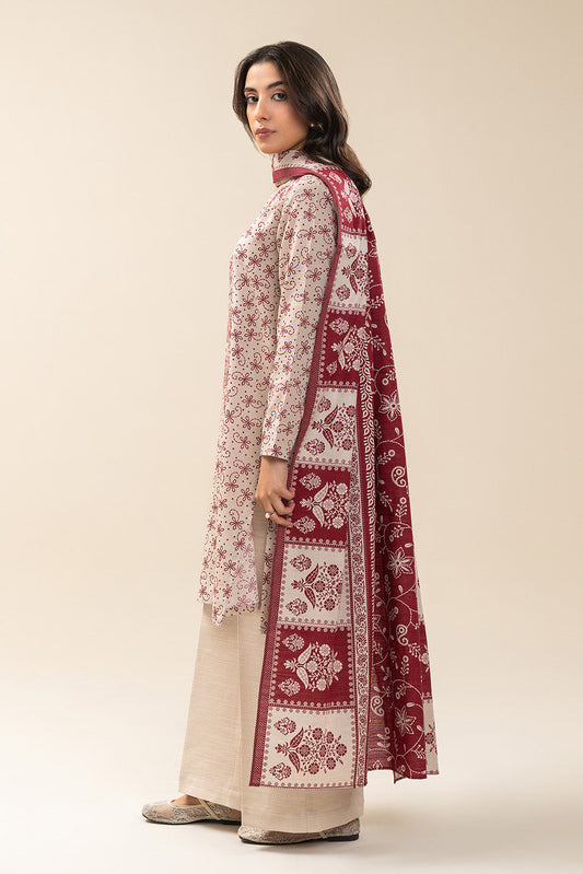 3 PIECE EMBROIDERED SLUB KHADDAR SUIT-MISTY WHITE (UNSTITCHED)