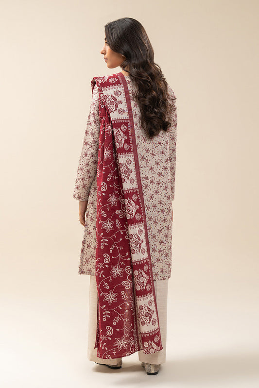 3 PIECE EMBROIDERED SLUB KHADDAR SUIT-MISTY WHITE (UNSTITCHED)