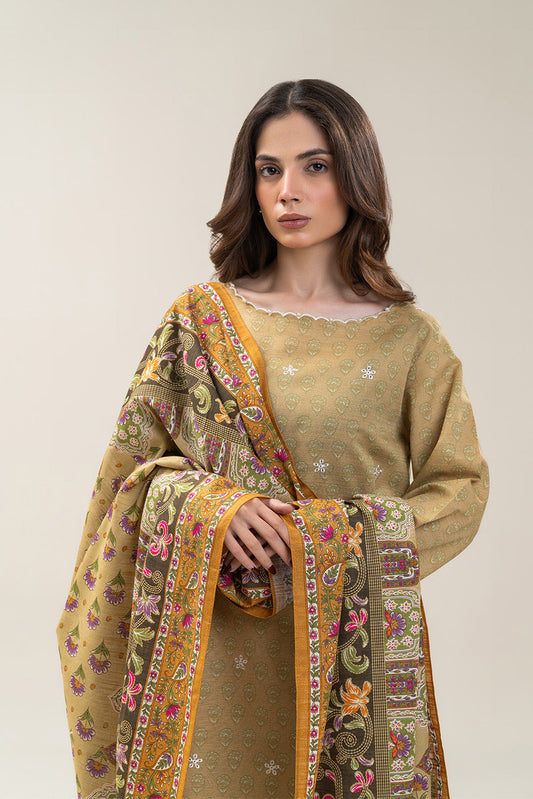 3 PIECE EMBROIDERED SLUB KHADDAR SUIT-MOSS GLEAM (UNSTITCHED)