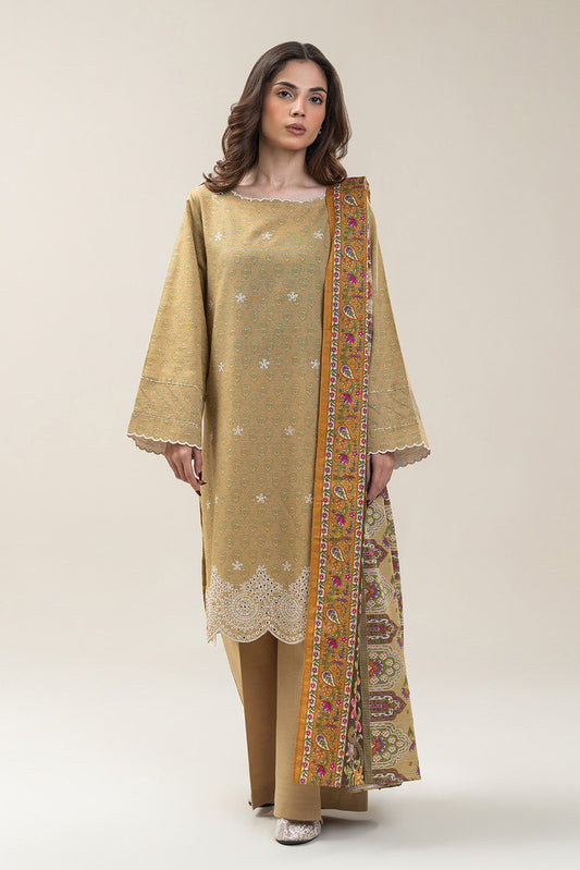 3 PIECE EMBROIDERED SLUB KHADDAR SUIT-MOSS GLEAM (UNSTITCHED)
