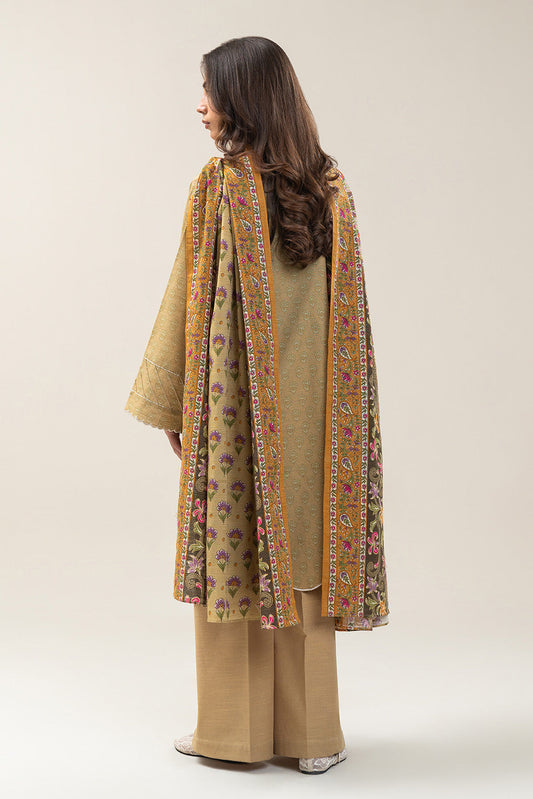 3 PIECE EMBROIDERED SLUB KHADDAR SUIT-MOSS GLEAM (UNSTITCHED)