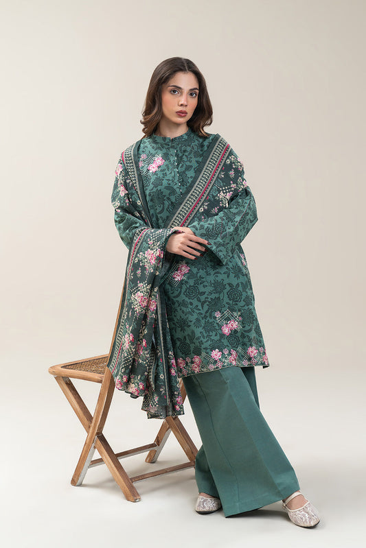 3 PIECE EMBROIDERED SLUB KHADDAR SUIT-TEAL MIST (UNSTITCHED)