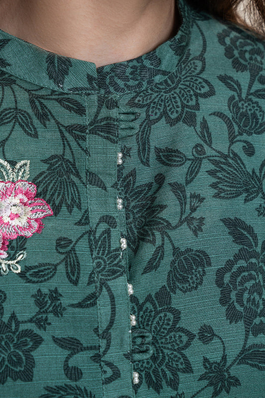 3 PIECE EMBROIDERED SLUB KHADDAR SUIT-TEAL MIST (UNSTITCHED)