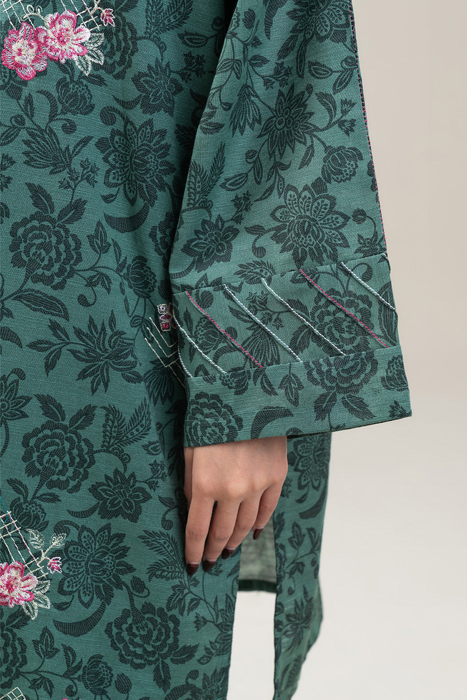 3 PIECE EMBROIDERED SLUB KHADDAR SUIT-TEAL MIST (UNSTITCHED)