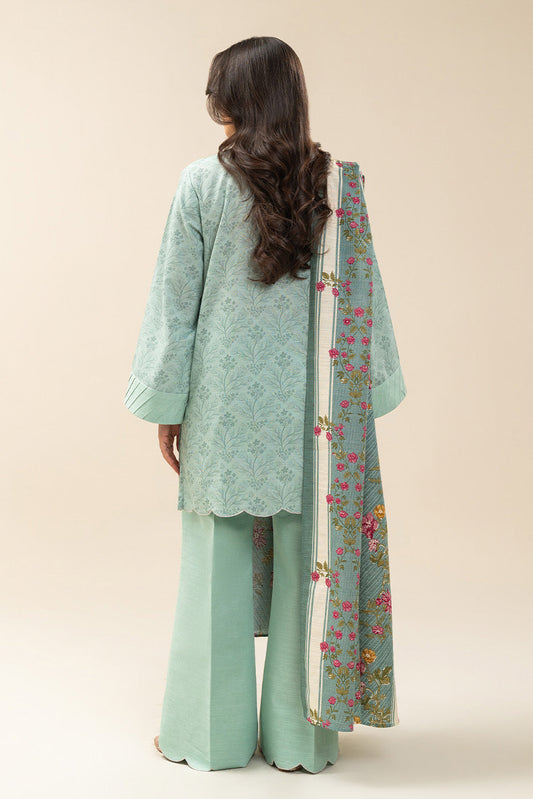 3 PIECE EMBROIDERED SLUB KHADDAR SUIT-AQUA SPRING (UNSTITCHED)