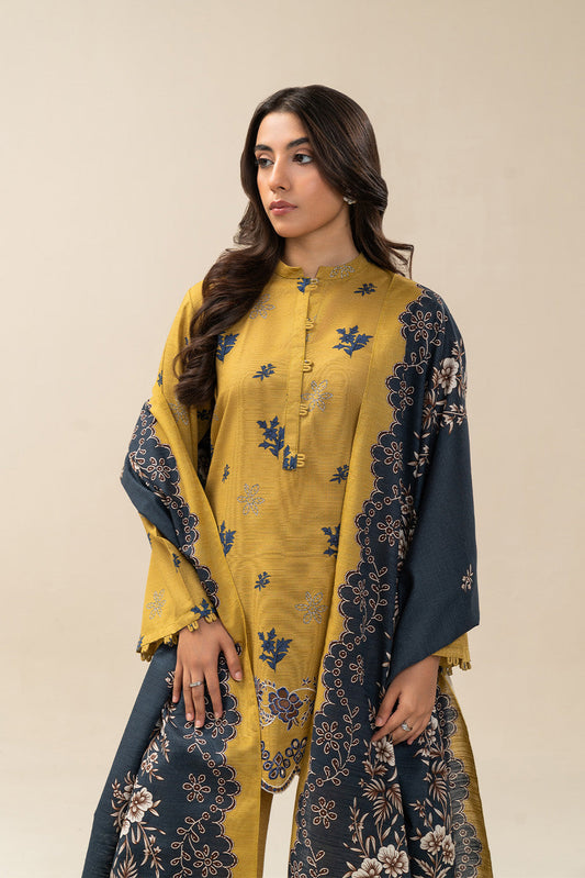 3 PIECE EMBROIDERED SLUB KHADDAR SUIT-SAFFRON CHARM (UNSTITCHED)