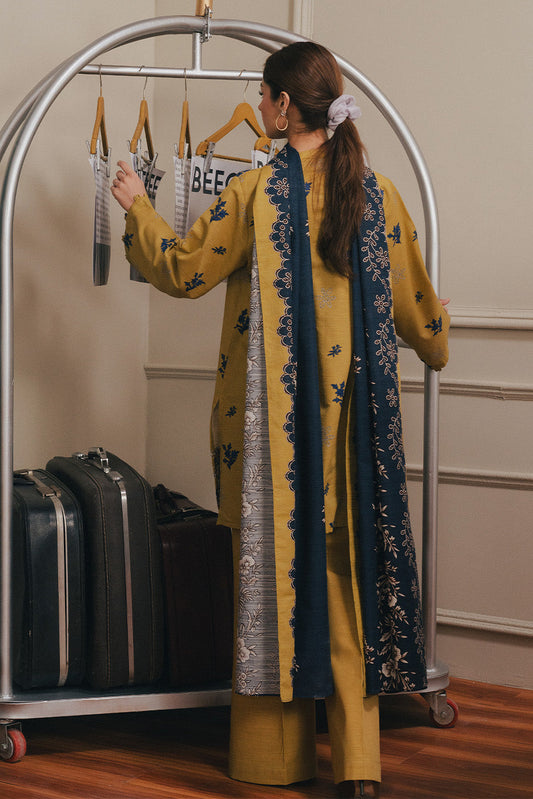 3 PIECE EMBROIDERED SLUB KHADDAR SUIT-SAFFRON CHARM (UNSTITCHED)