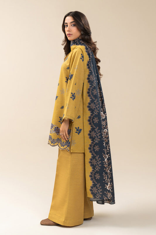 3 PIECE EMBROIDERED SLUB KHADDAR SUIT-SAFFRON CHARM (UNSTITCHED)