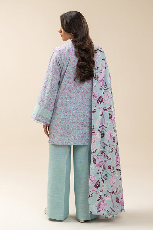 3 PIECE EMBROIDERED SLUB KHADDAR SUIT-ICY LILAC (UNSTITCHED)