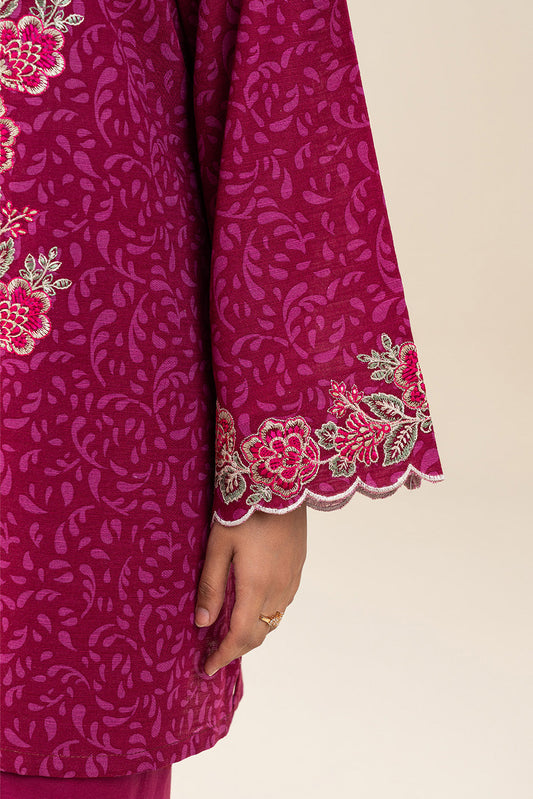 3 PIECE EMBROIDERED SLUB KHADDAR SUIT-ROSE BERRY (UNSTITCHED)