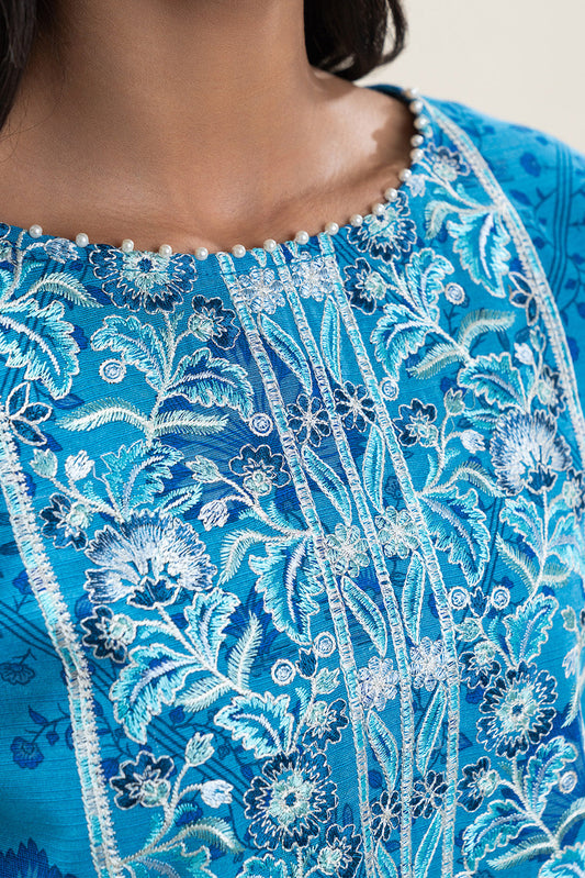 3 PIECE EMBROIDERED SLUB KHADDAR SUIT-TIFFANY BLUE (UNSTITCHED)