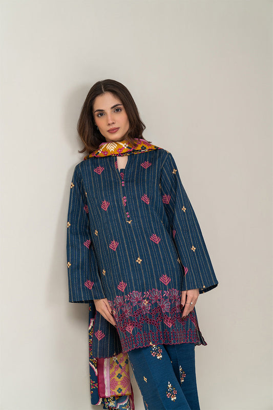 3 PIECE EMBROIDERED KHADDI JQ SUIT-DUSKY BLUE (UNSTITCHED)