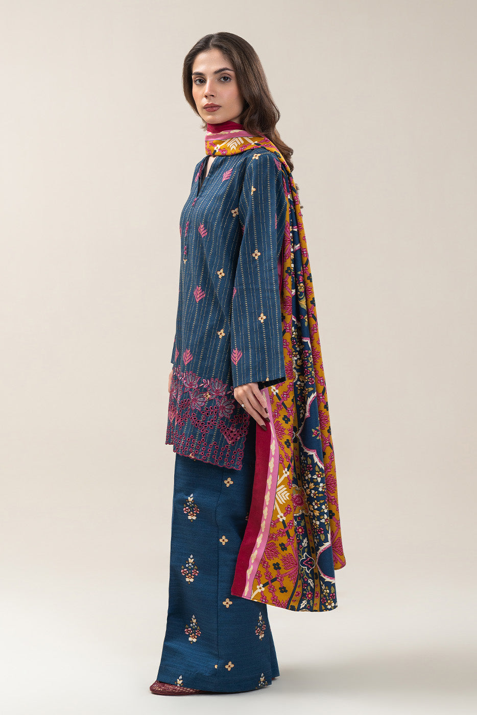 3 PIECE EMBROIDERED KHADDI JQ SUIT-DUSKY BLUE (UNSTITCHED)