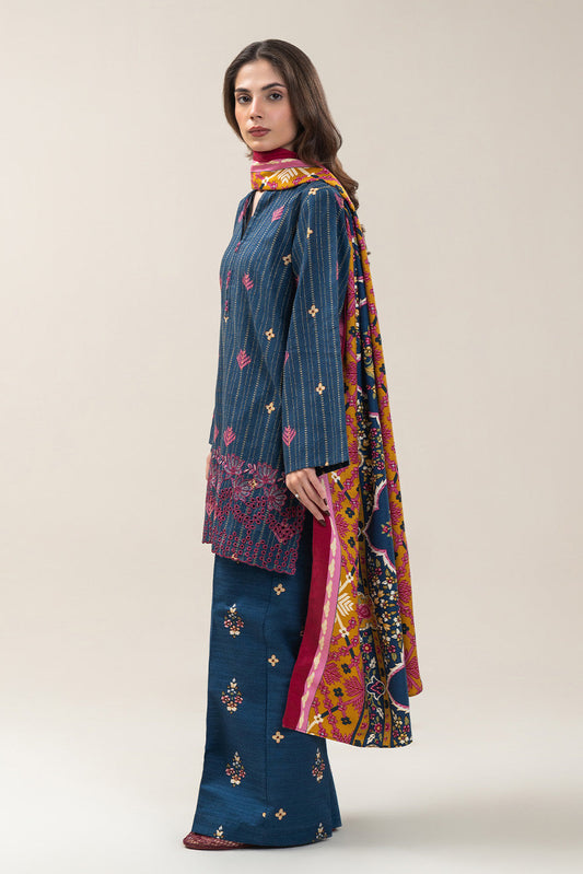 3 PIECE EMBROIDERED KHADDI JQ SUIT-DUSKY BLUE (UNSTITCHED)