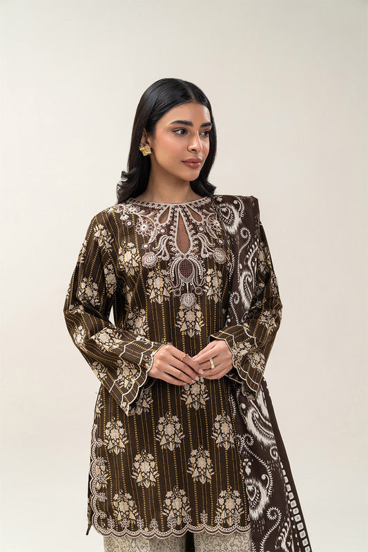 3 PIECE EMBROIDERED KHADDI JQ SUIT-CEDAR TAUPE (UNSTITCHED)