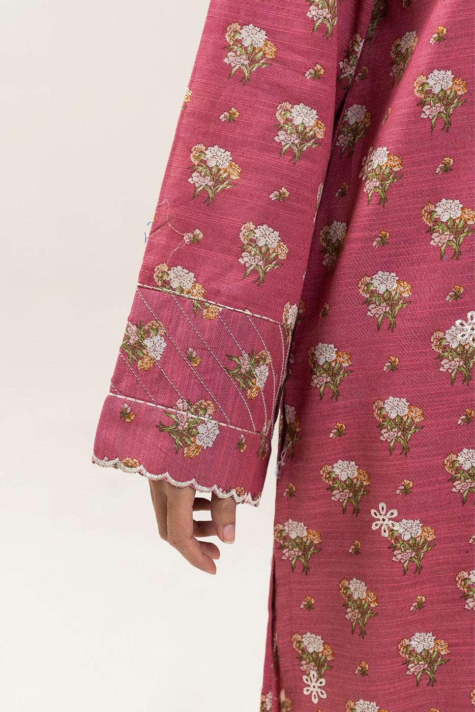 3 PIECE EMBROIDERED SLUB KHADDAR SUIT-CORAL FIERCE