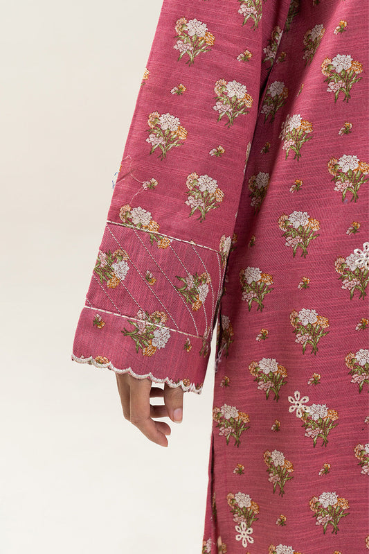 3 PIECE EMBROIDERED SLUB KHADDAR SUIT-CORAL FIERCE