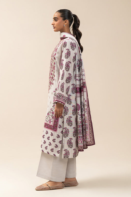 3 PIECE EMBROIDERED SLUB KHADDAR SUIT-PEARL MIST (UNSTITCHED)