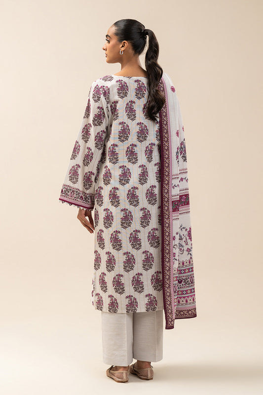 3 PIECE EMBROIDERED SLUB KHADDAR SUIT-PEARL MIST (UNSTITCHED)