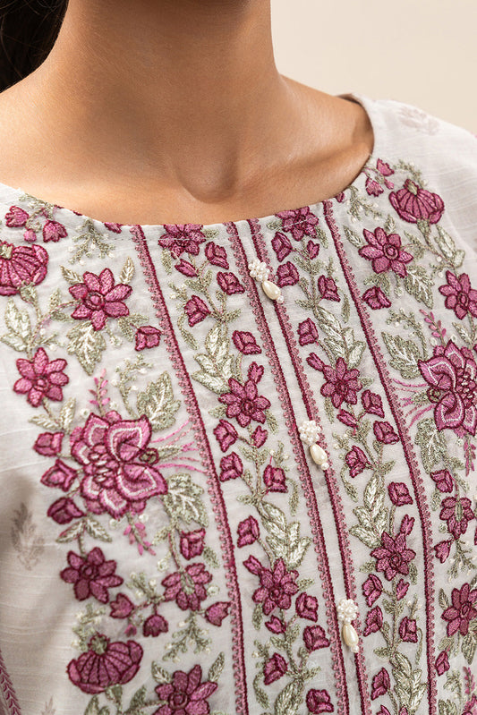 3 PIECE EMBROIDERED SLUB KHADDAR SUIT-PEARL MIST (UNSTITCHED)