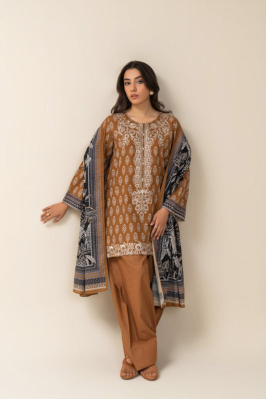 3 PIECE EMBROIDERED SLUB KHADDAR SUIT-MEDALLION CHARM (UNSTITCHED)