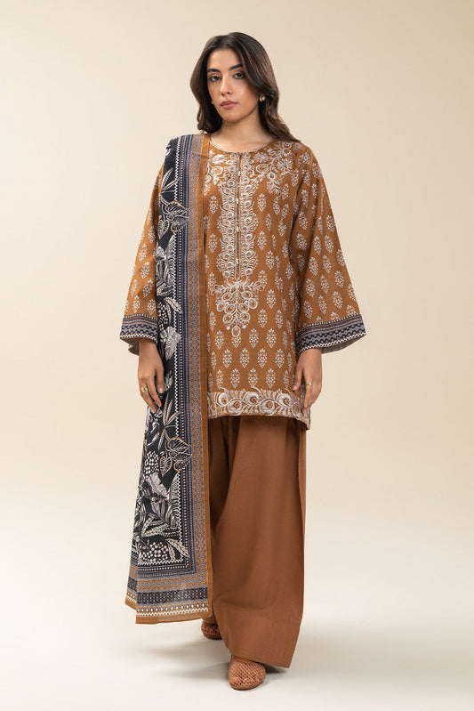 3 PIECE EMBROIDERED SLUB KHADDAR SUIT-MEDALLION CHARM (UNSTITCHED)