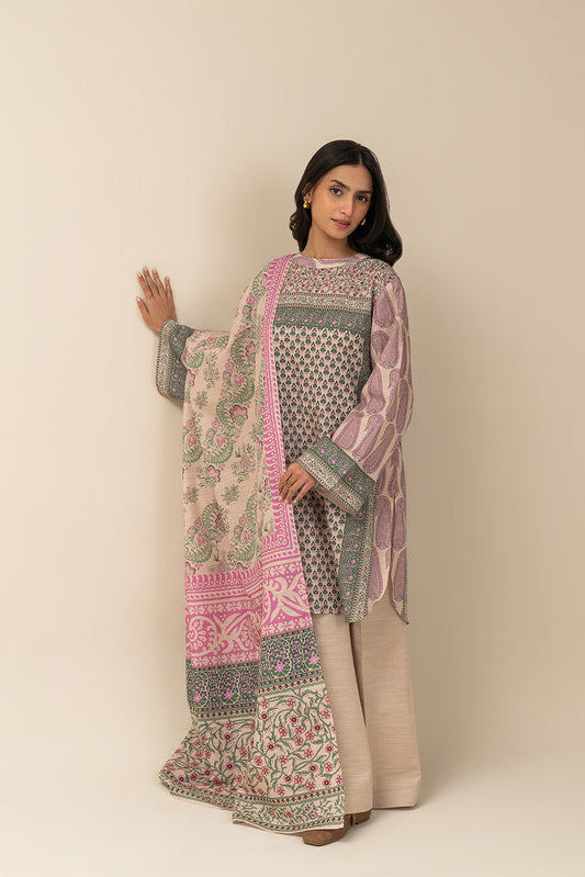 3 PIECE PRINTED SLUB KHADDAR SUIT-FOLK AURA (UNSTITCHED)