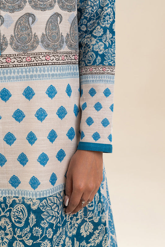 3 PIECE PRINTED SLUB KHADDAR SUIT-IVORY DEPTH (UNSTITCHED)