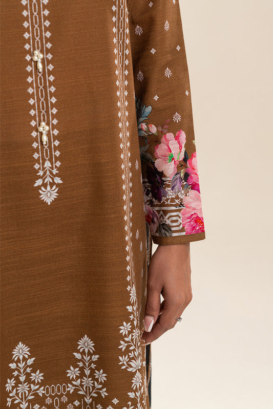 3 PIECE PRINTED SLUB KHADDAR SUIT-RUSSET MIST (UNSTITCHED)