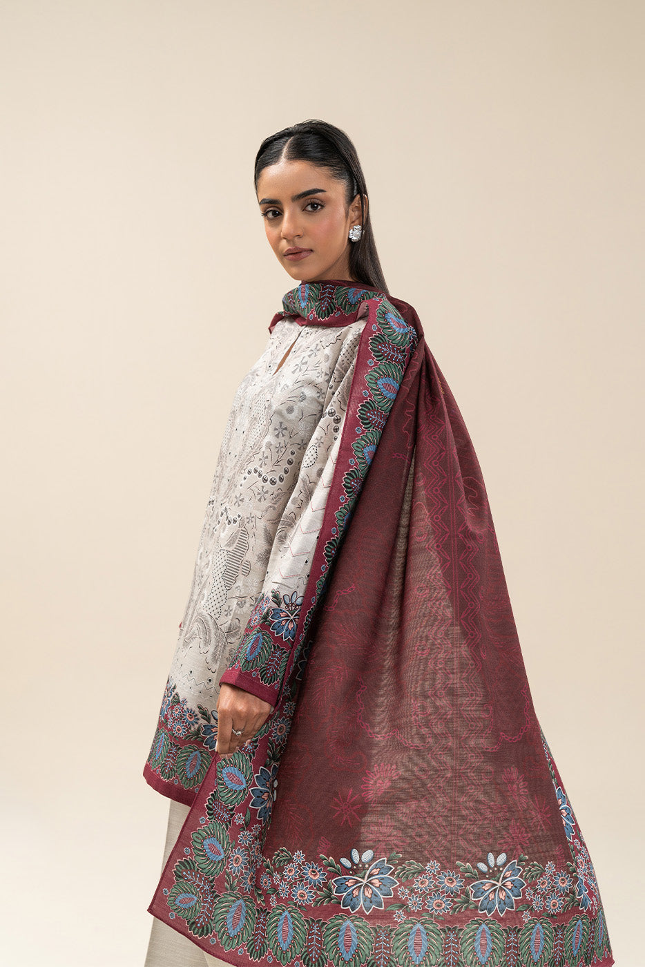 2 PIECE PRINTED SLUB KHADDAR SUIT-MAJESTIC ASH (UNSTITCHED)