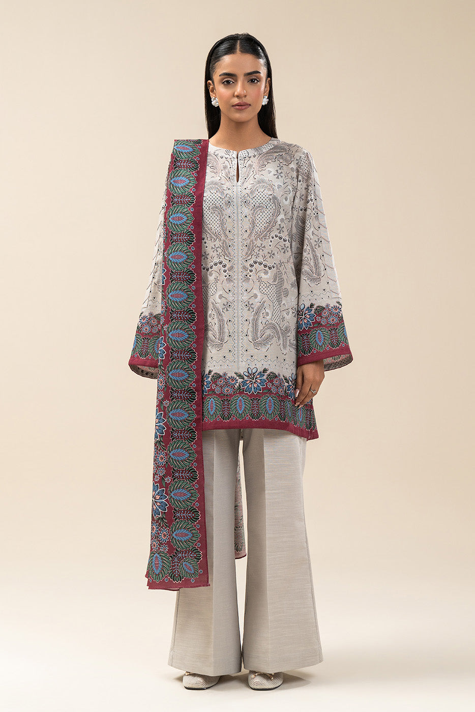 3 PIECE PRINTED SLUB KHADDAR SUIT-MAJESTIC ASH (UNSTITCHED)