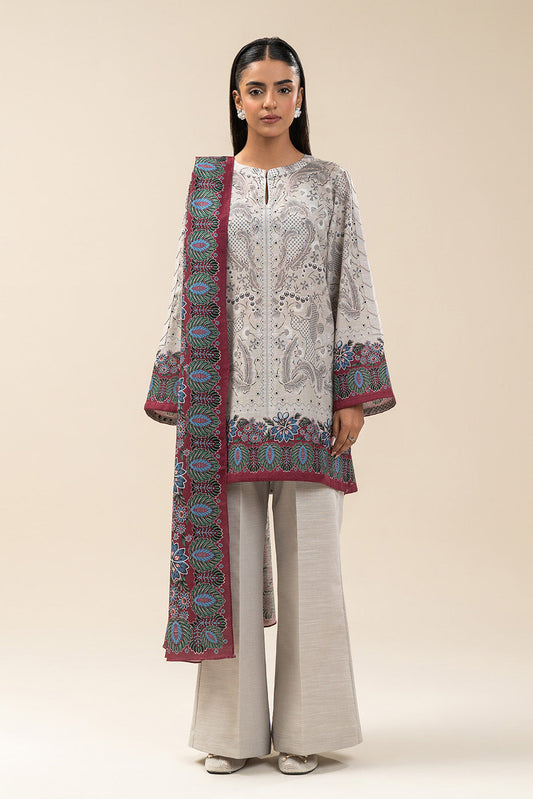 3 PIECE PRINTED SLUB KHADDAR SUIT-MAJESTIC ASH (UNSTITCHED)