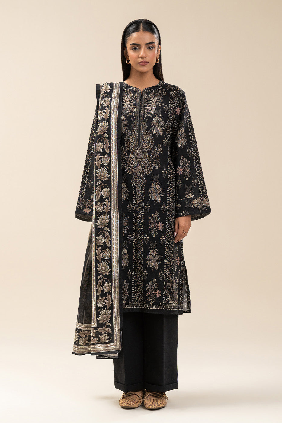3 PIECE PRINTED SLUB KHADDAR SUIT-RAVEN REEF (UNSTITCHED)