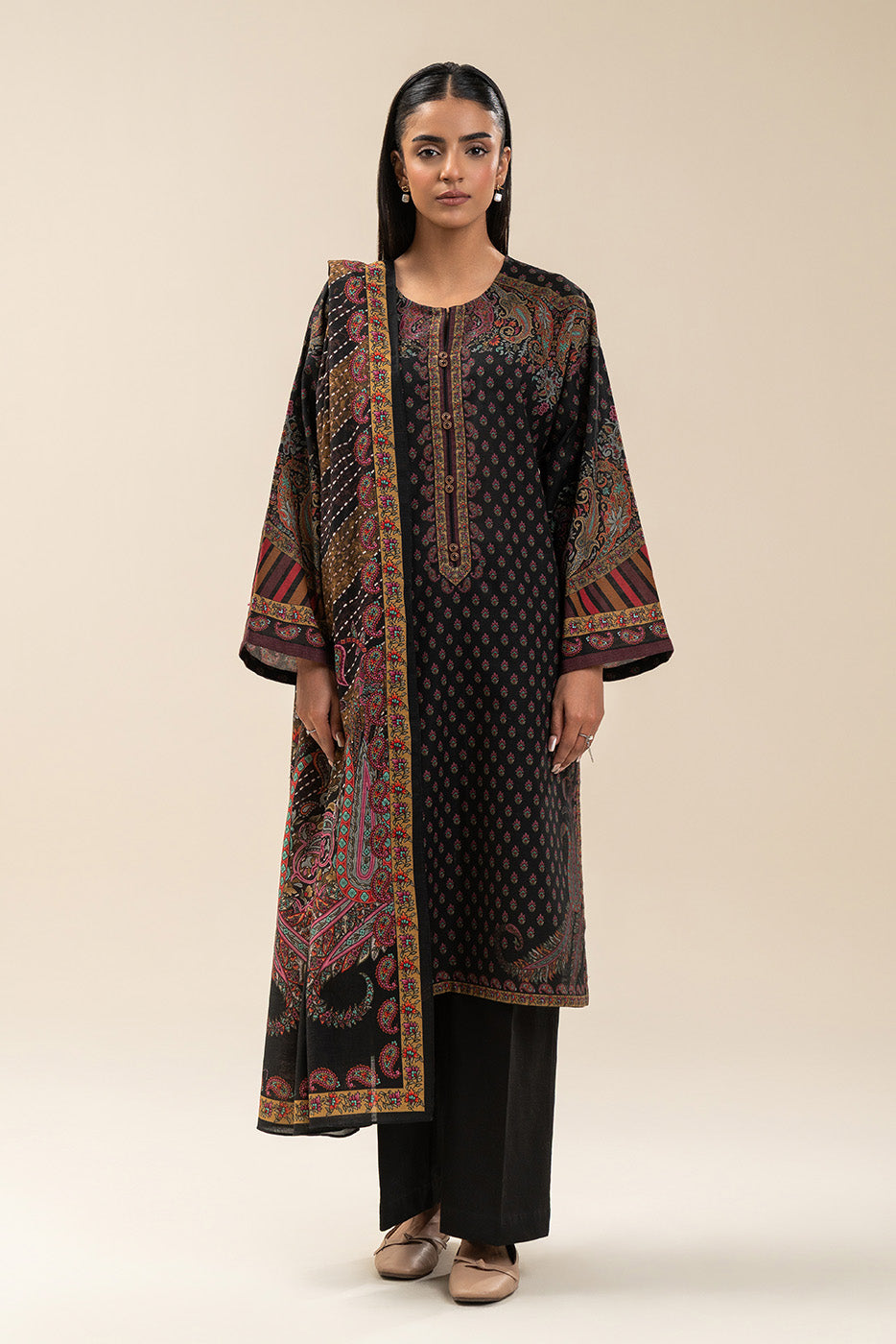 2 PIECE PRINTED SLUB KHADDAR SUIT-ETHNIC PITCH (UNSTITCHED)