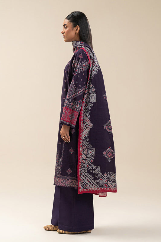 3 PIECE PRINTED SLUB KHADDAR SUIT-DEEP INDIGO (UNSTITCHED)