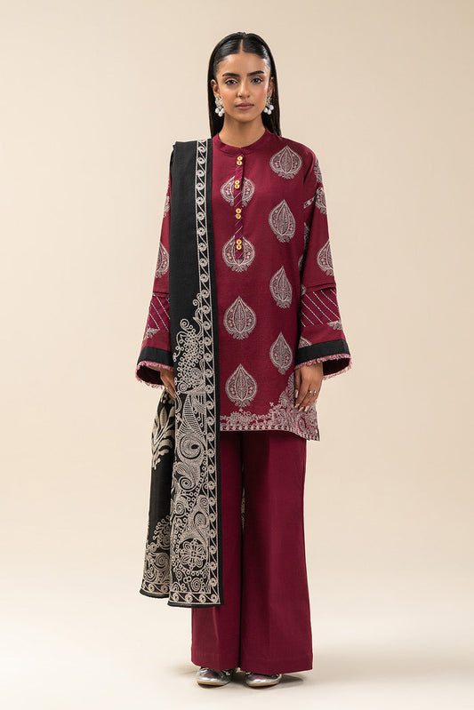 2 PIECE PRINTED SLUB KHADDAR SUIT-GARNET GLINT (UNSTITCHED)