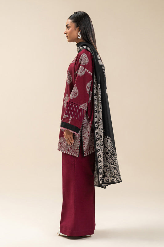 2 PIECE PRINTED SLUB KHADDAR SUIT-GARNET GLINT (UNSTITCHED)