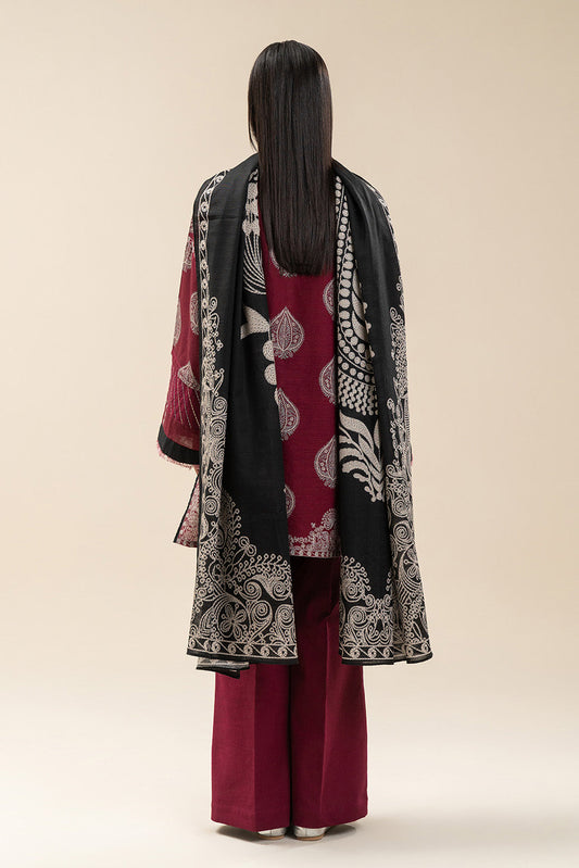 3 PIECE PRINTED SLUB KHADDAR SUIT-GARNET GLINT (UNSTITCHED)