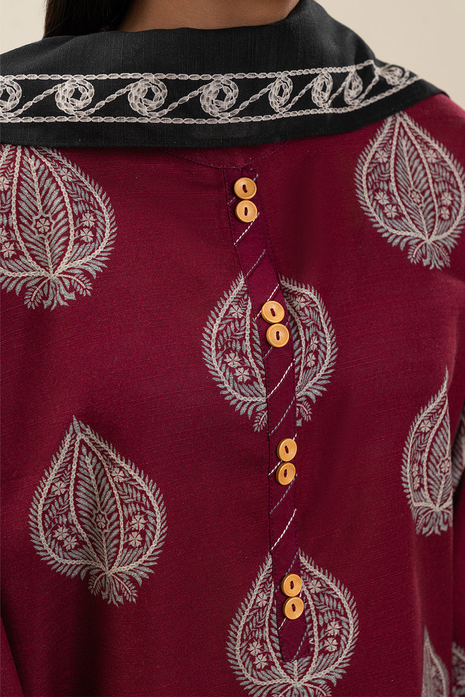 3 PIECE PRINTED SLUB KHADDAR SUIT-GARNET GLINT (UNSTITCHED)