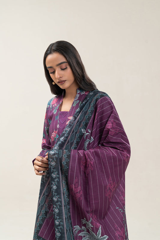 3 PIECE PRINTED SLUB KHADDAR SUIT-AMETHYST BLOOM (UNSTITCHED)