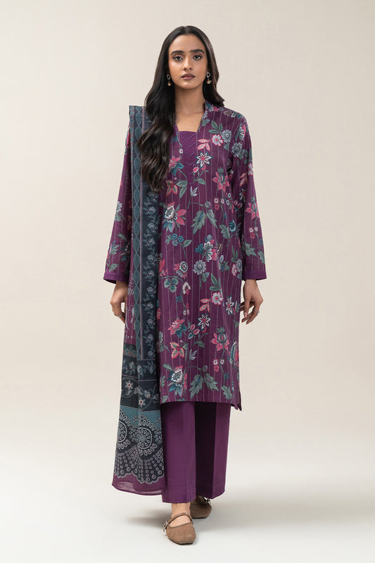 3 PIECE PRINTED SLUB KHADDAR SUIT-AMETHYST BLOOM (UNSTITCHED)