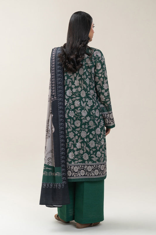 3 PIECE PRINTED SLUB KHADDAR SUIT-SMOKE GREEN (UNSTITCHED)