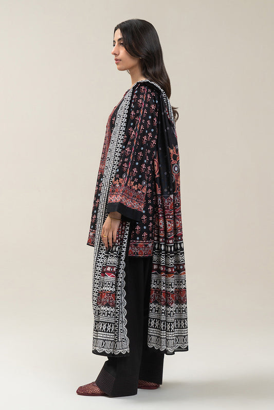 3 PIECE PRINTED SLUB KHADDAR SUIT-OBSIDIAN ROUGE SUIT