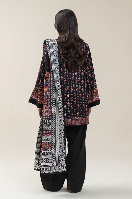 3 PIECE PRINTED SLUB KHADDAR SUIT-OBSIDIAN ROUGE SUIT
