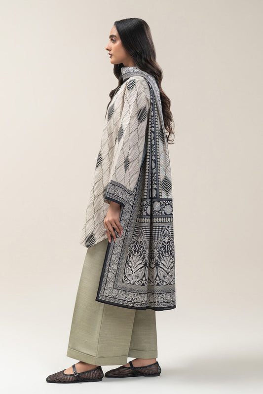 3 PIECE PRINTED SLUB KHADDAR SUIT-ASH GREY (UNSTITCHED)