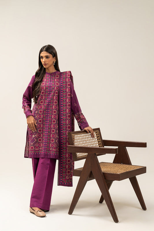 3 PIECE PRINTED SLUB KHADDAR SUIT-VIOLET BEAMS (UNSTITCHED)